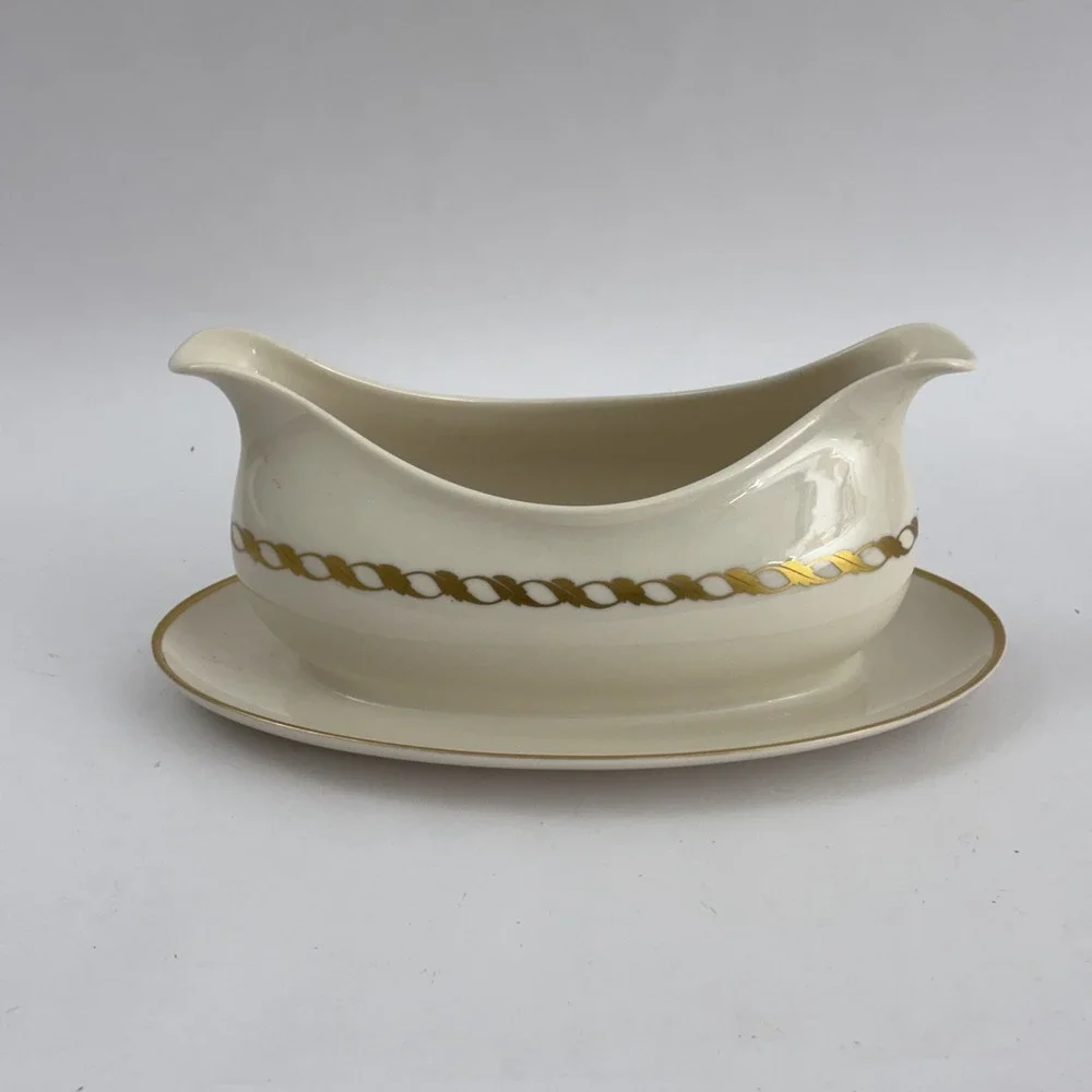 Vintage Franciscan Fine China Del Monte Cream Gold Accent Gravy Boat Underplate